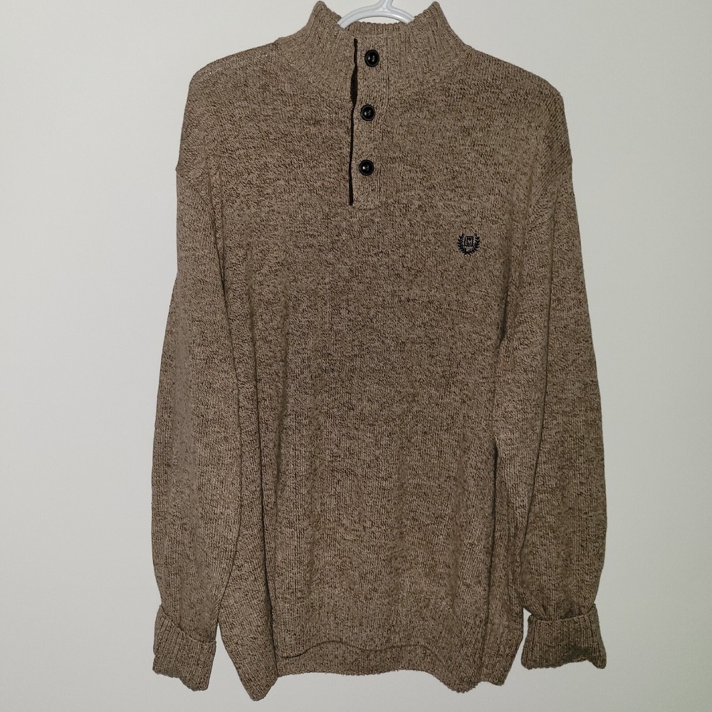 Chaps Mock Neck Sweater Henley 3 Button Padded Elbows Men's Size Large
